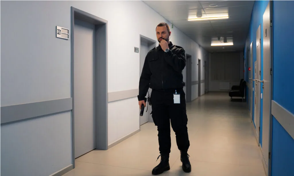 a security guard with torch